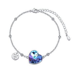 Sterling Silver Heart Crystal Silver Plated Lucky Bracelet -0