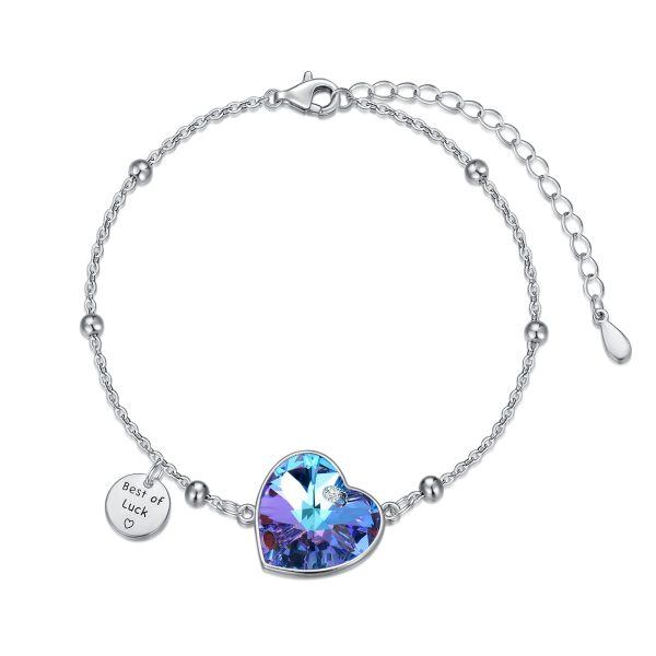 Sterling Silver Heart Crystal Silver Plated Lucky Bracelet -0