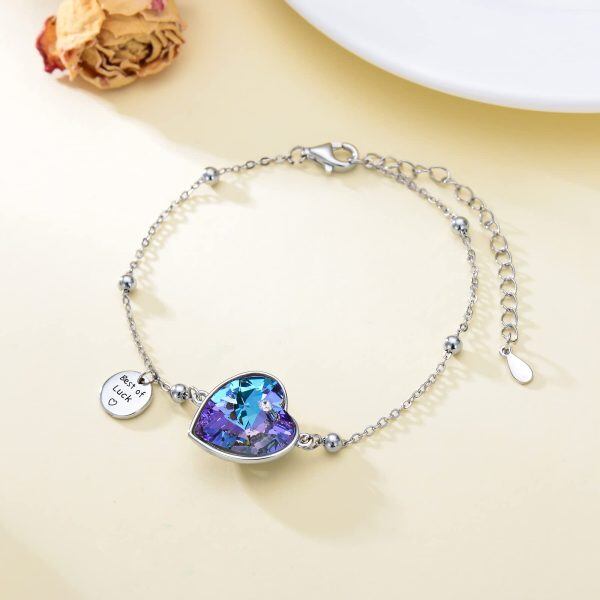 Sterling Silver Heart Crystal Silver Plated Lucky Bracelet -2