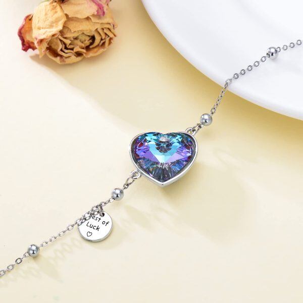 Sterling Silver Heart Crystal Silver Plated Lucky Bracelet -3