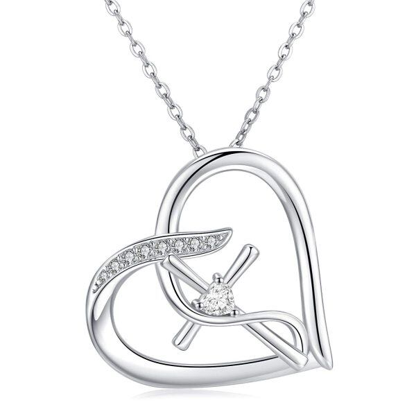 Sterling Silver Zircon Silver Plated Heart Cross Pendant Necklace-0