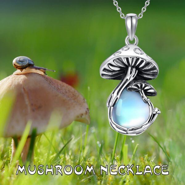 Sterling Silver Moonstone Oxidized Mushroom Pendant Necklace-5