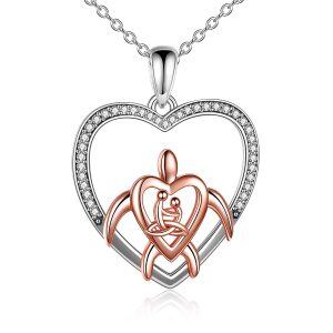 Sterling Silver Zircon Two Tone Color Celtic Knot Turtle Pendant Necklace -0