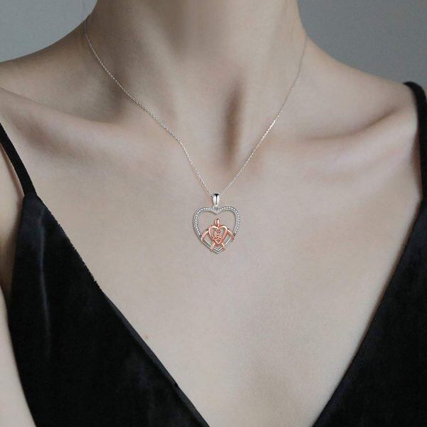 Sterling Silver Zircon Two Tone Color Celtic Knot Turtle Pendant Necklace -1