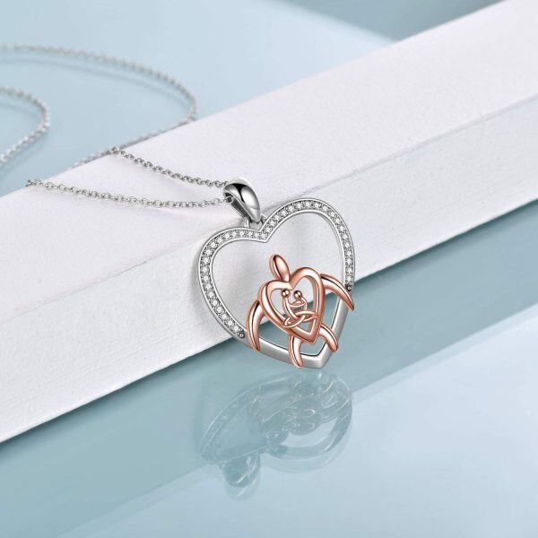 Sterling Silver Zircon Two Tone Color Celtic Knot Turtle Pendant Necklace -3