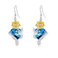 wholesale 925 Sterling Silver Blue Crystal Sunflower Heart Drop Earrings s for Women-0-0