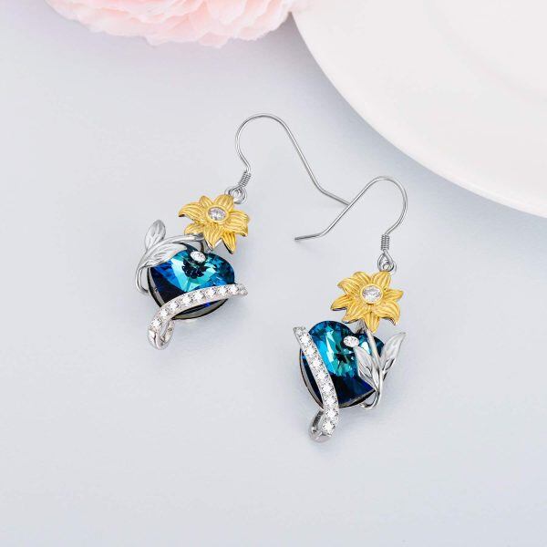 Sterling Silver Crystal Rhodium And Gold Plated Sunflower Earrings-1