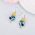 wholesale 925 Sterling Silver Blue Crystal Sunflower Heart Drop Earrings s for Women-0-1