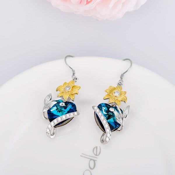 Sterling Silver Crystal Rhodium And Gold Plated Sunflower Earrings-2