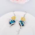wholesale 925 Sterling Silver Blue Crystal Sunflower Heart Drop Earrings s for Women-0-2