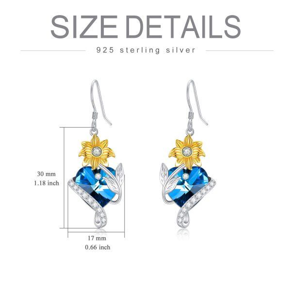 Sterling Silver Crystal Rhodium And Gold Plated Sunflower Earrings-3