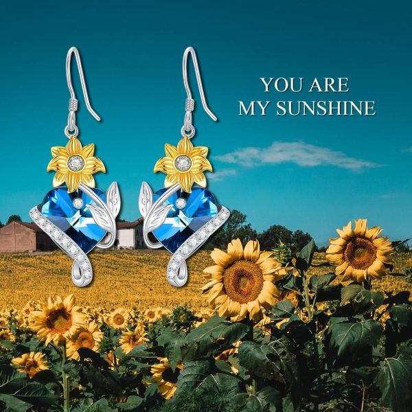 Sterling Silver Crystal Rhodium And Gold Plated Sunflower Earrings-5