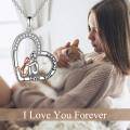 wholesale 925 Sterling Silver Cat & Heart Pendant I love you forever Necklace for Women s-0-5