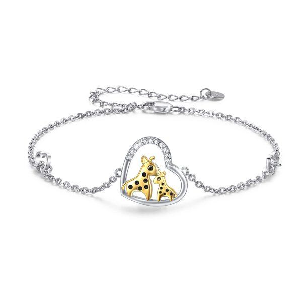 Sterling Silver Zircon Rhodium And Gold Plated Giraffe Bracelet-0