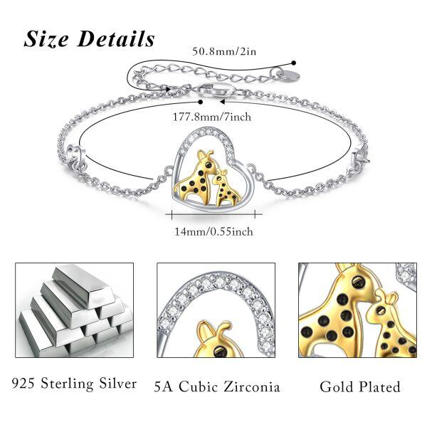 Sterling Silver Zircon Rhodium And Gold Plated Giraffe Bracelet-3