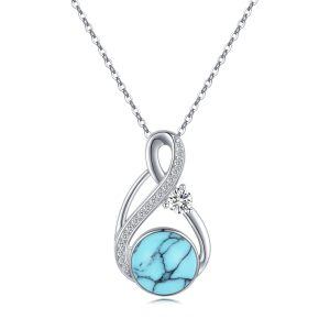 Sterling Silver Turquoise Rhodium Plated Infinity Necklace-0