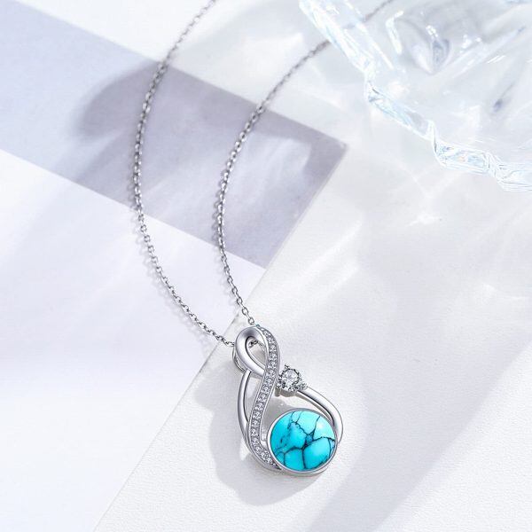 Sterling Silver Turquoise Rhodium Plated Infinity Necklace-1