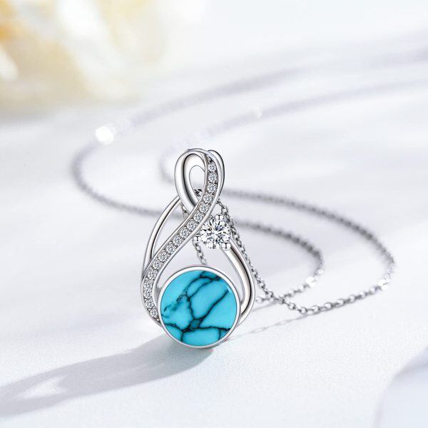 Sterling Silver Turquoise Rhodium Plated Infinity Necklace-2