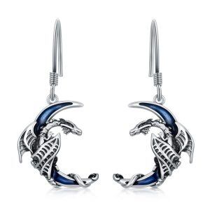 Sterling Silver Oxidized Dragon Earrings-0