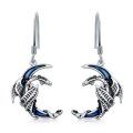wholesale 925 Sterling Silver Blue Enamel Dragon Crescent Moon Drop Earrings Gifts for Her-0-0