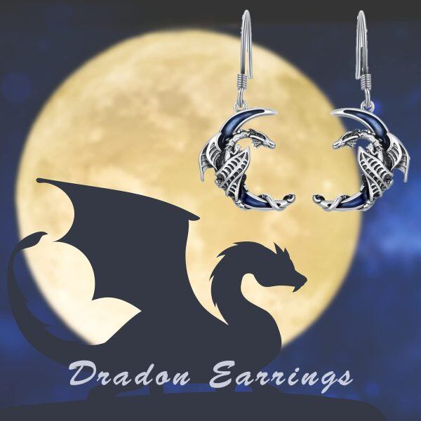 Sterling Silver Oxidized Dragon Earrings-4