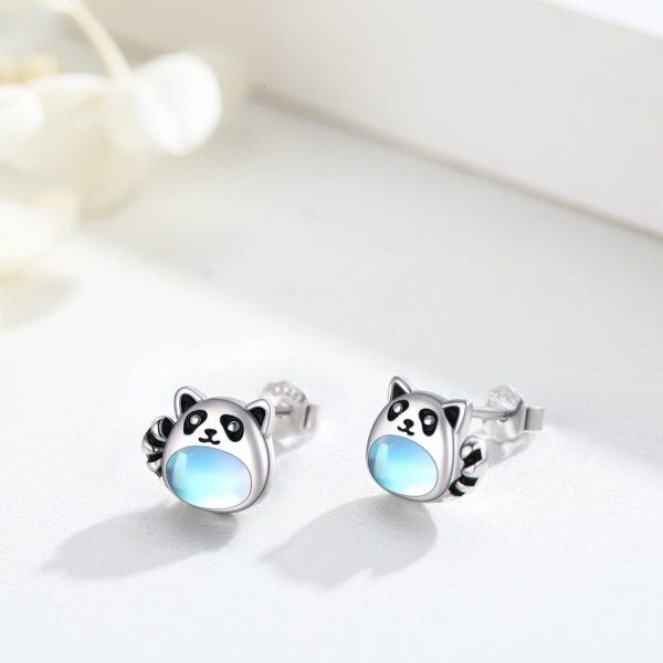 Sterling Silver Moonstone Rhodium Plated Raccoon Earrings-1