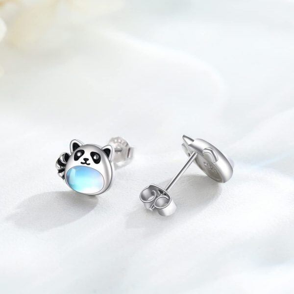 Sterling Silver Moonstone Rhodium Plated Raccoon Earrings-2