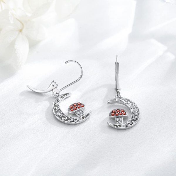 Sterling Silver Zircon Rhodium Plated Mushroom Earrings-1