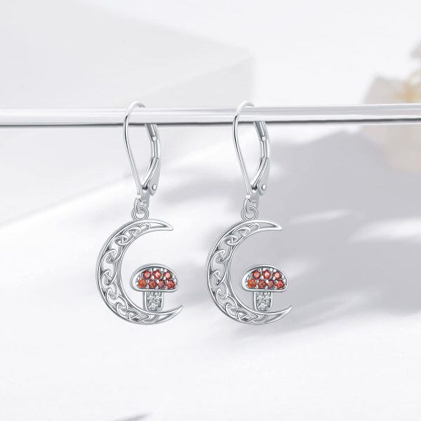 Sterling Silver Zircon Rhodium Plated Mushroom Earrings-2