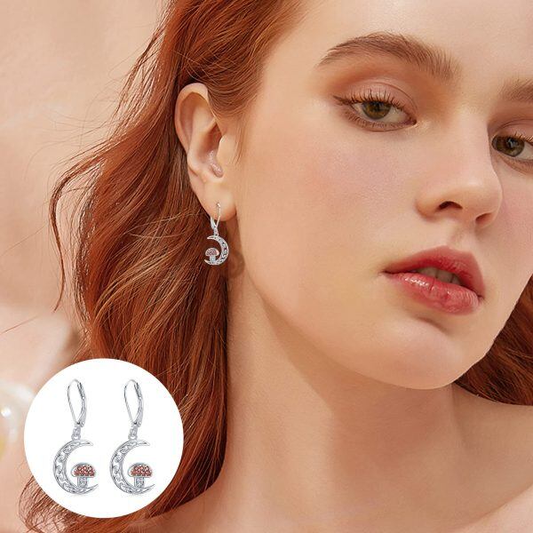 Sterling Silver Zircon Rhodium Plated Mushroom Earrings-3