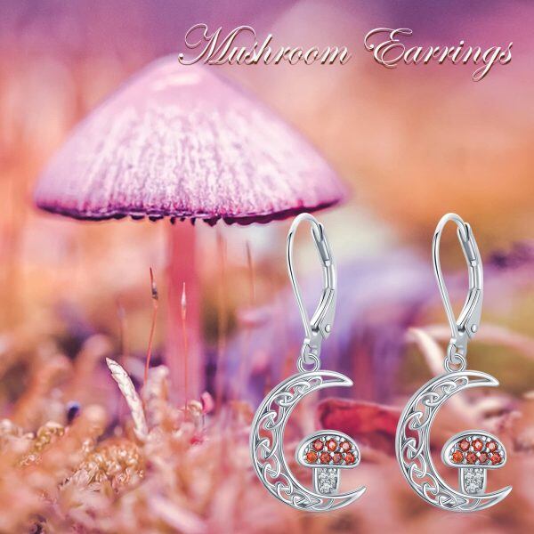 Sterling Silver Zircon Rhodium Plated Mushroom Earrings-5