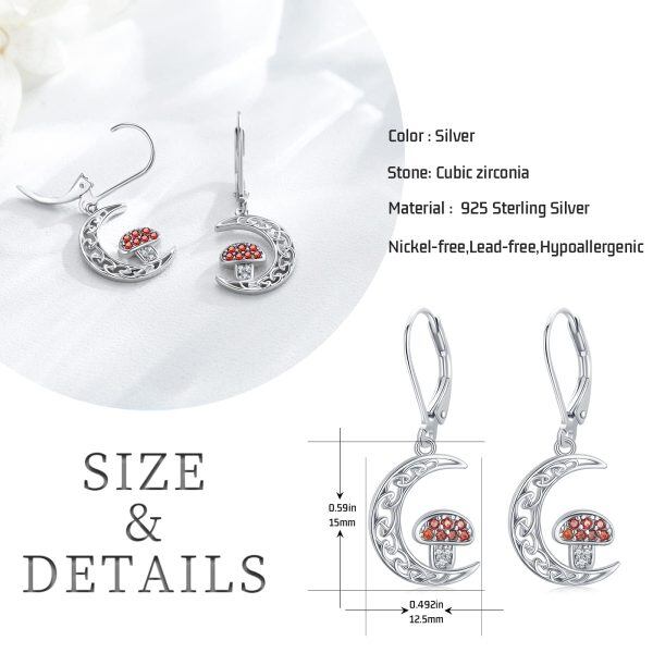 Sterling Silver Zircon Rhodium Plated Mushroom Earrings-6