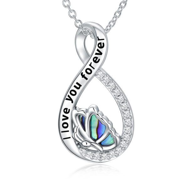 Sterling Silver Abalone Shell Rhodium Plated Infinity Butterfly Necklace-0