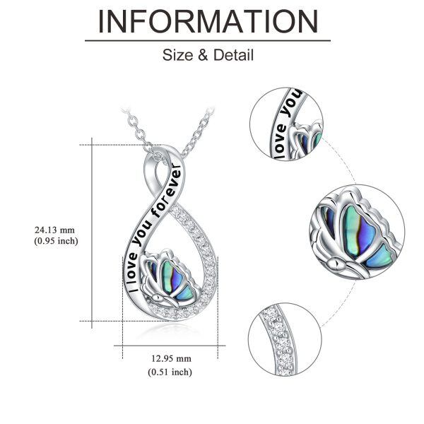 Sterling Silver Abalone Shell Rhodium Plated Infinity Butterfly Necklace-3