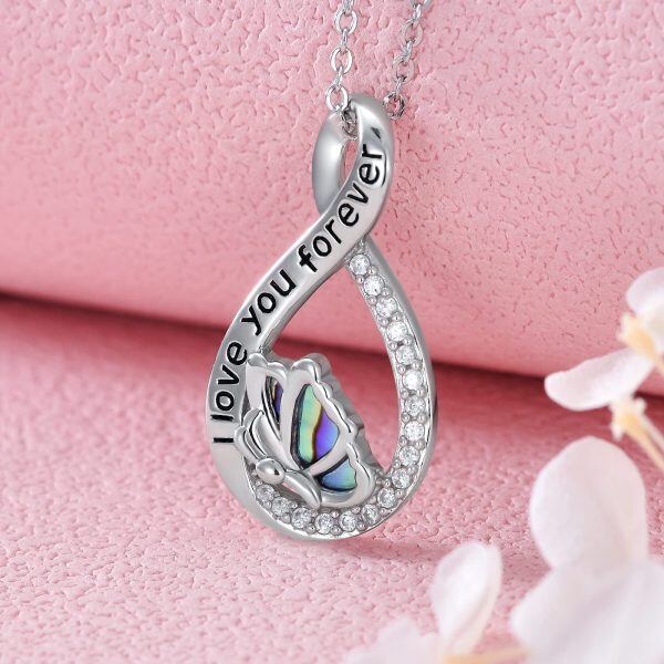 Sterling Silver Abalone Shell Rhodium Plated Infinity Butterfly Necklace-4