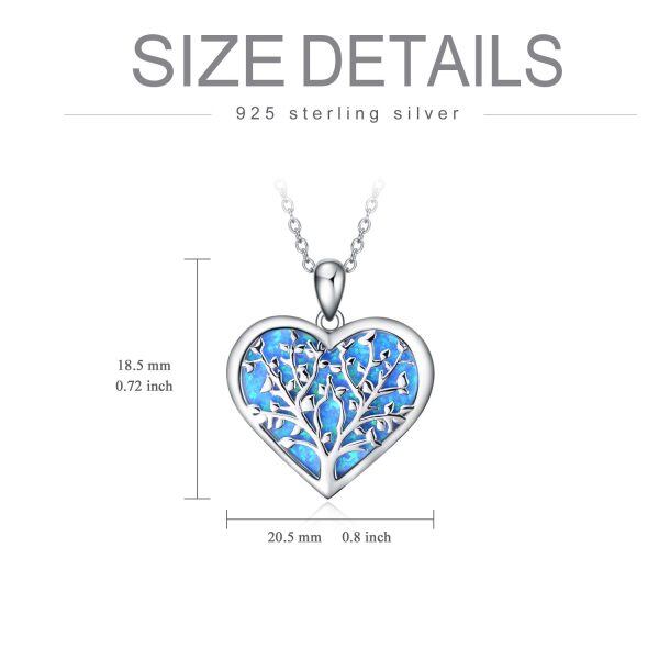 Sterling Silver Opal Rhodium Plated Tree Of Life Heart Necklace-2