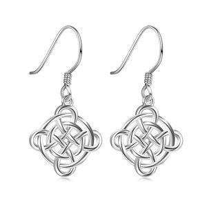 Sterling Silver Silver Plated Celtic Knot Dangles Fishhook Earrings -0