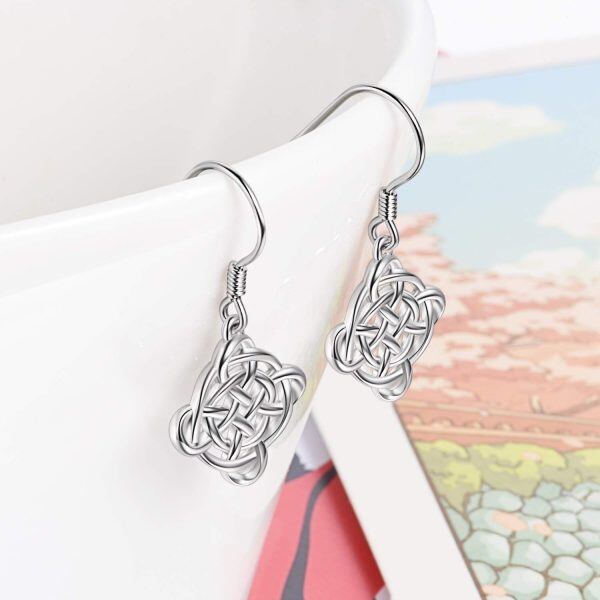 Sterling Silver Silver Plated Celtic Knot Dangles Fishhook Earrings -4