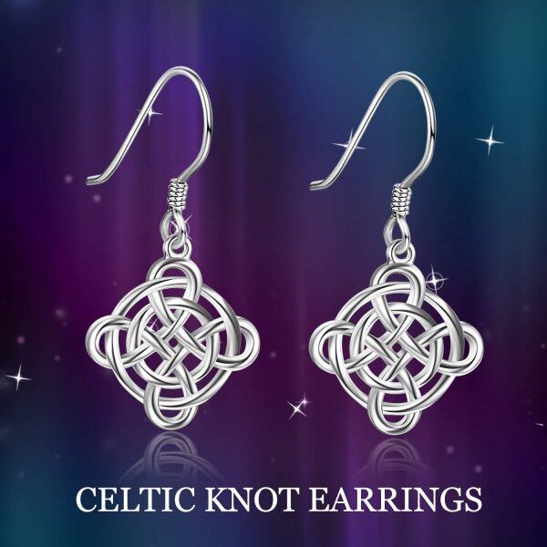 Sterling Silver Silver Plated Celtic Knot Dangles Fishhook Earrings -5