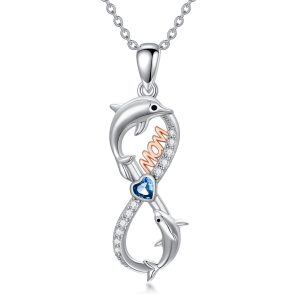 Sterling Silver Zircon Rhodium And Rose Gold Plated Dolphin Necklace-0