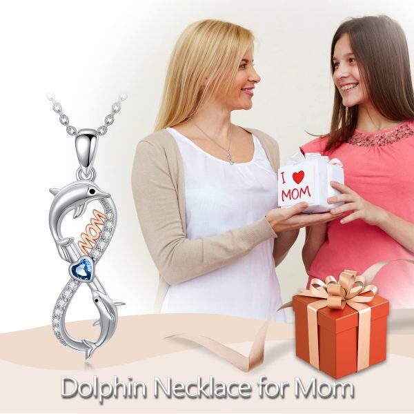 Sterling Silver Zircon Rhodium And Rose Gold Plated Dolphin Necklace-1