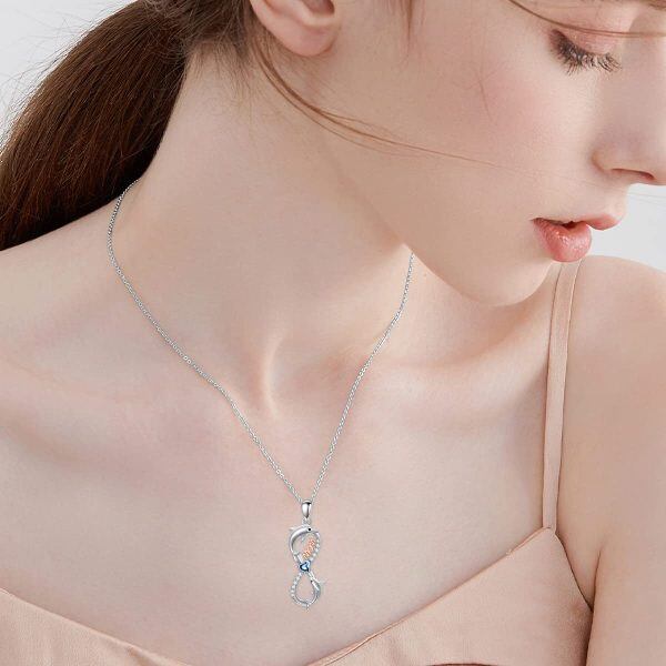 Sterling Silver Zircon Rhodium And Rose Gold Plated Dolphin Necklace-2