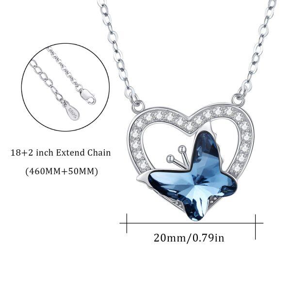 Sterling Silver Crystal and Zircon Silver Plated Butterfly Heart Pendent Necklace -5