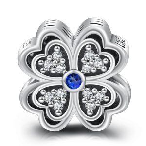 Sterling Silver Zircon Silver Plated Four Leaf Bead Charm -0