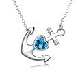 wholesale 925 Sterling Silver Anchor with Blue Crystal Heart Pendant Necklace for Women - 45 cm Chain Length-0-0