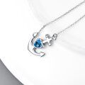 wholesale 925 Sterling Silver Anchor with Blue Crystal Heart Pendant Necklace for Women - 45 cm Chain Length-0-3