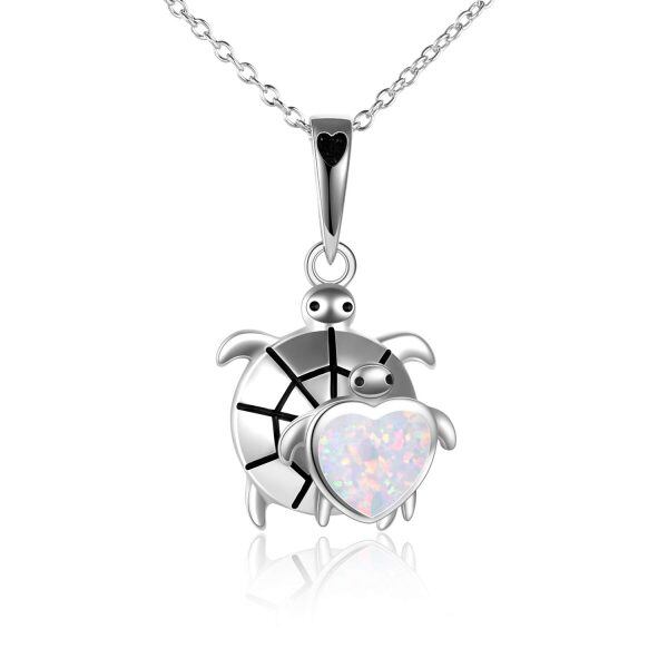 Sterling Silver Opal Silver Plated Sea Turtle Pendant Necklace-0