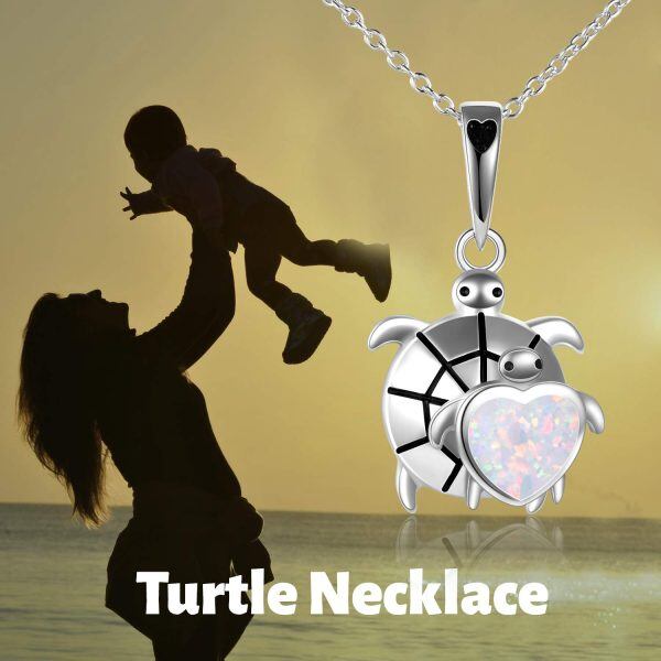 Sterling Silver Opal Silver Plated Sea Turtle Pendant Necklace-4