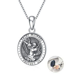 Sterling Silver Oxidized St Michael Protect Us Lockets Necklaces-0