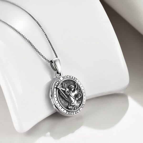 Sterling Silver Oxidized St Michael Protect Us Lockets Necklaces-4